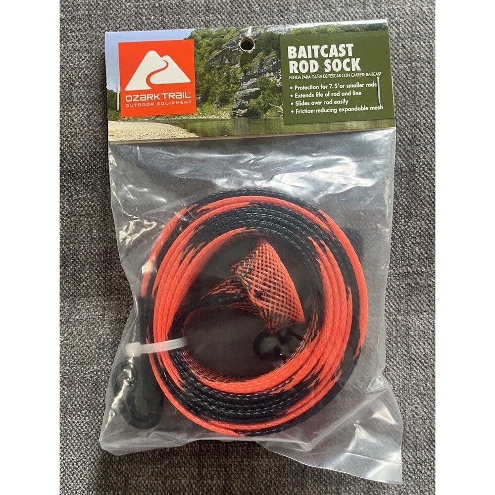 Ozark Trail Baitcast Rod Sock For 7.5”or Smaller Rods Orange/Black New